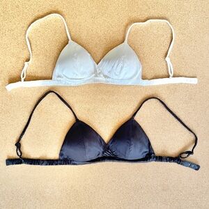 NWOT Lilysilk Silk Black and White Triangle Bralettes size M